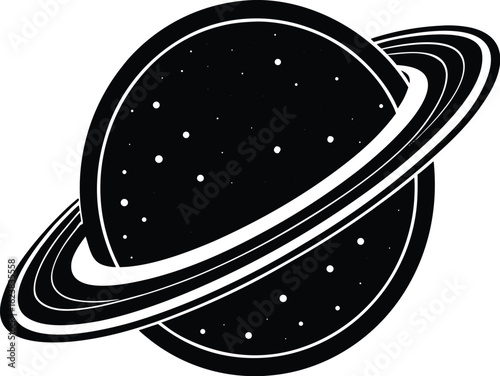 Vector art of silhouette of a starry planet with rings isolated on white background
