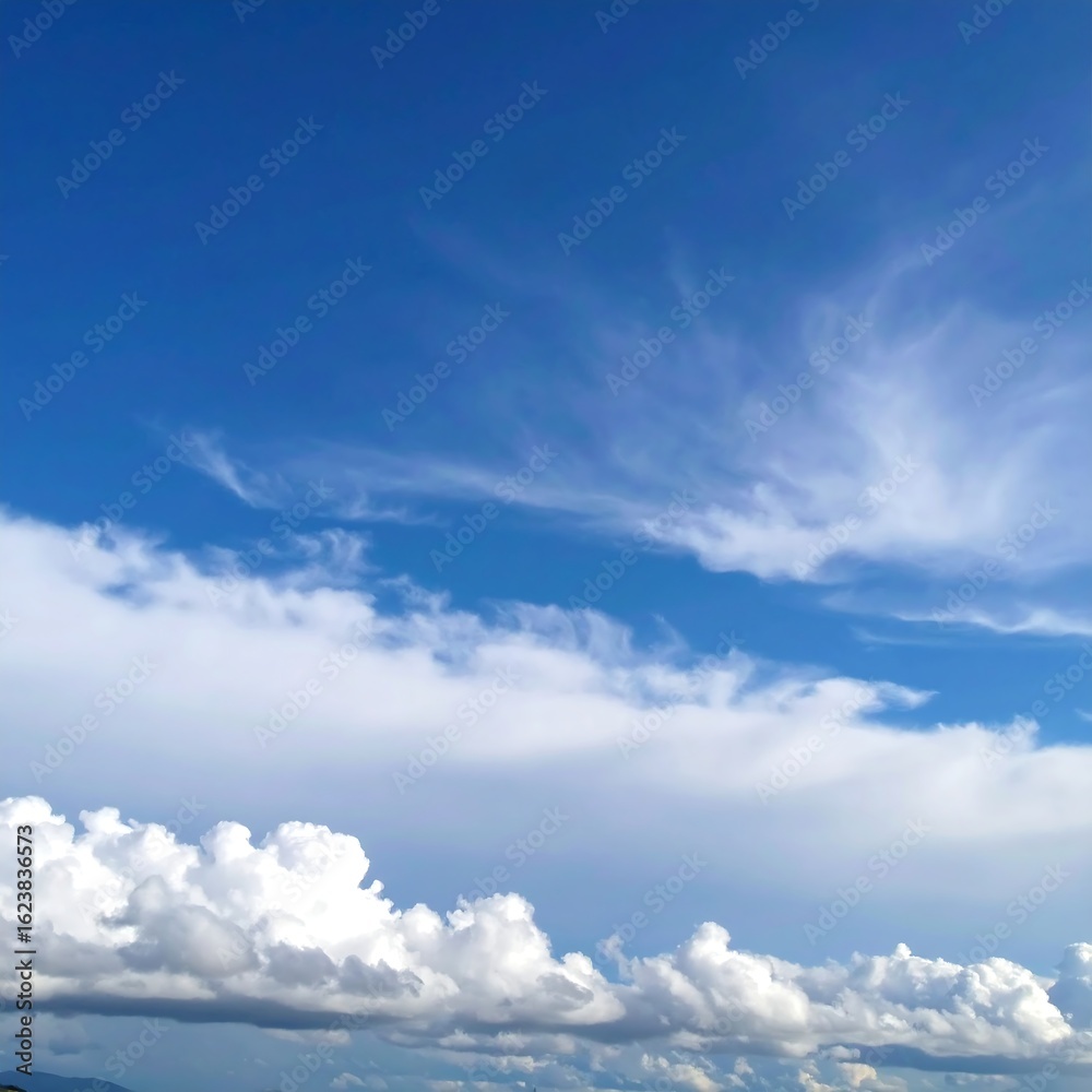 Obraz premium Bright blue sky filled with fluffy white clouds