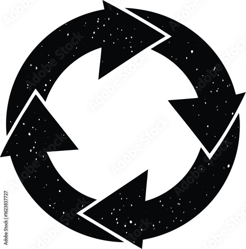 Vector art of black and white circular arrows symbol representing a cycle, repeat, or refresh process, isolated on white background