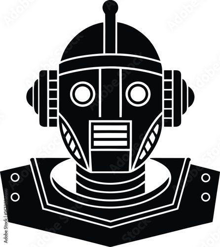 Vector art of robot head and shoulders, representing future technology, artificial intelligence, automation, and the intersection of science and humanity