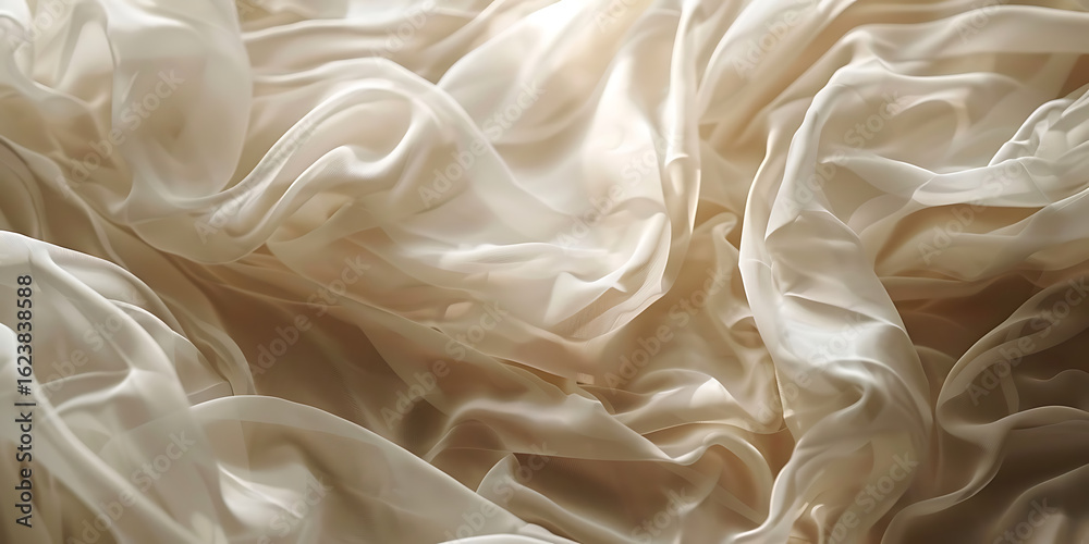 Fototapeta premium Delicate beige fabric with soft folds and natural creases 