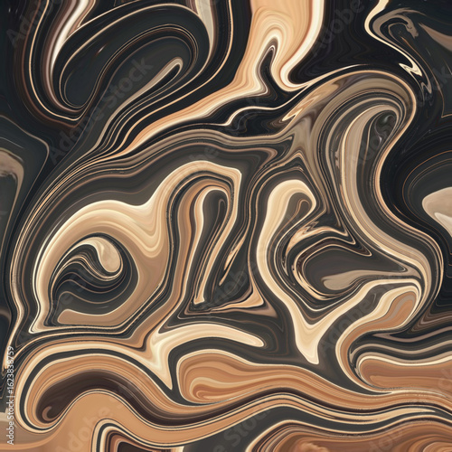 Smooth beige and black marble swirl abstract design, featuring elegant curves and fluid movement for stylish modern backgrounds.