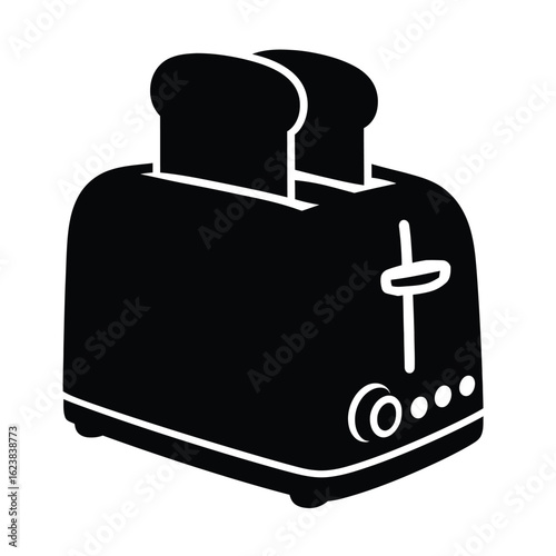 Black toaster appliance for kitchen toast sandwiches and breakfast food preparation illustration graphic vector silhouette