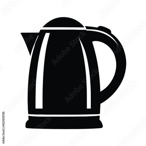 Electric kettle black and white vector illustration for kitchen appliance and tea preparation design