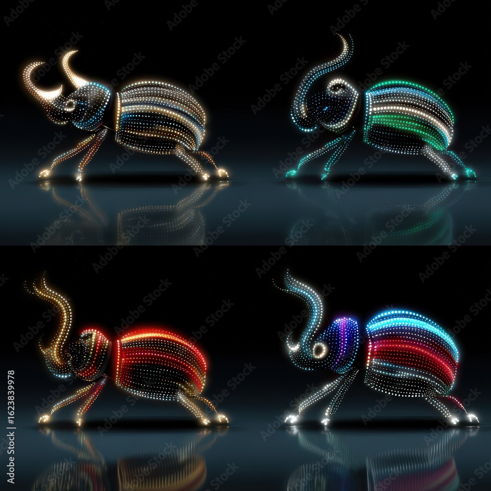 custom made wallpaper toronto digitalVibrantly colored futuristic bugs glide against a dark backdrop their neon lights highlighting the chaotic beauty of their intricate designs embodying electric fantasy and motion