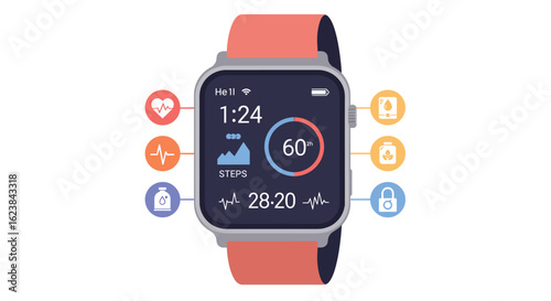 Modern smartwatch interface displaying health and fitness tracking features