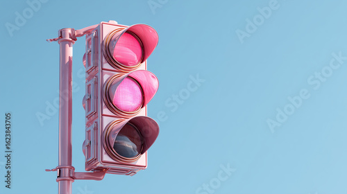 Minimal yet playful 3D depiction of traffic lights in pastel pink, offering a fresh take on classic street symbols.

