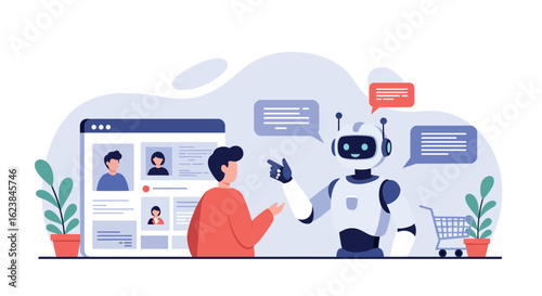 Human interaction with ai robot in modern digital workspace concept