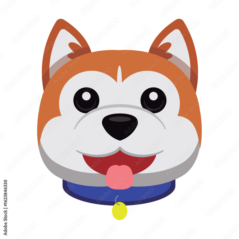 Fototapeta premium Happy akita dog head view. Vector