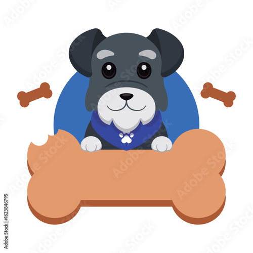 Cute schnauzer with big bone. Vector
