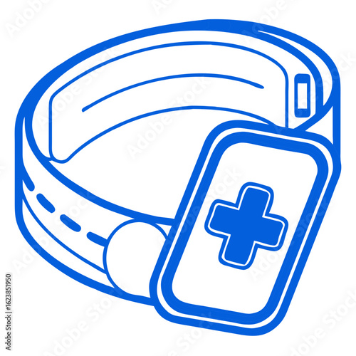 Medical alert bracelet illustration in blue outline style  