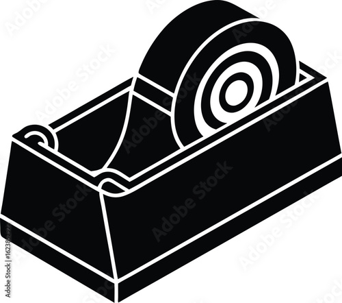 Vector art of a simple black and white vector illustration of a tape dispenser, a common office and household supply used for sticking and sealing