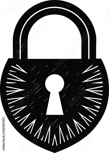 Vector art of vintage ornate padlock with a keyhole, isolated on white background, representing security and protection