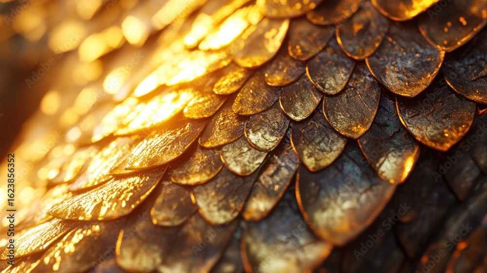 A detailed close-up of a dragona??s scales glistening in the sunlight with glowing accents A detailed close-up of a dragona??s scales glistening in the sunlight with glowing accents