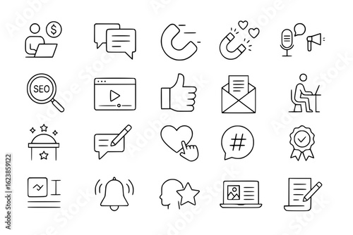 Digital Marketing and Social Media Line Icons Collection