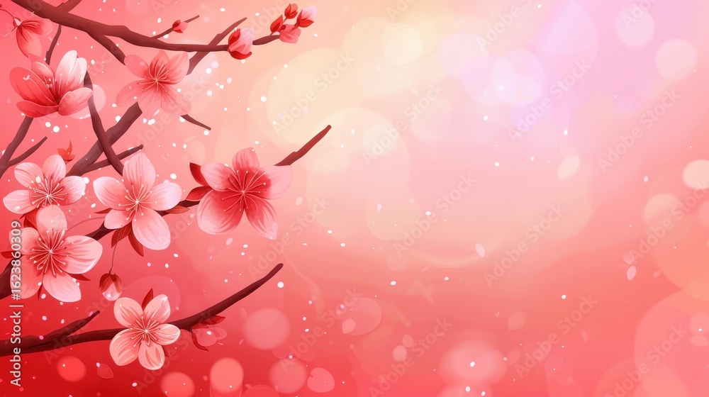 Fototapeta premium A delicate watercolor scene featuring blooming Sakura blossoms, creating a serene floral ambiance.