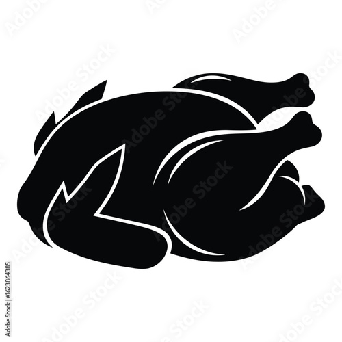 Silhouette black vector whole roasted chicken, isolated on white background