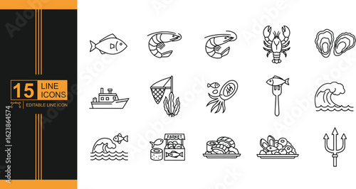 Seafood Icon Set Illustration Featuring Fish Shrimp Lobster and More Perfect for Menu Design or Food Related Projects