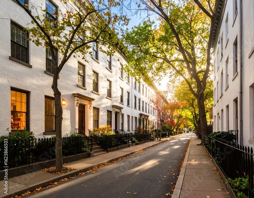Autumnal street scene in a historic neighborhood