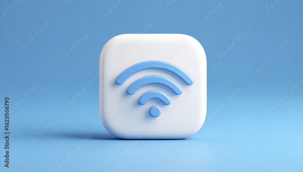 3D Icon of White Wireless Network Symbol on Blue Background with Simple Modern Design 3D Icon of White Wireless Network Symbol on Blue Background with Simple Modern Design