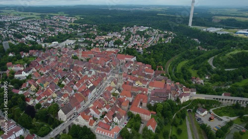 Aerial view around the old town of Rottweil in Germany in early spring on a sunny day