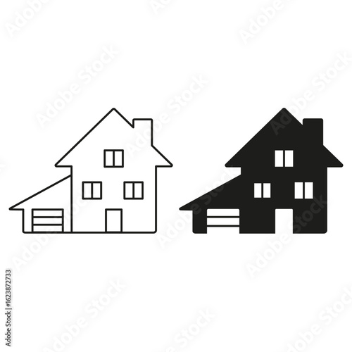 House with a garage icon set. Vector isolated illustration