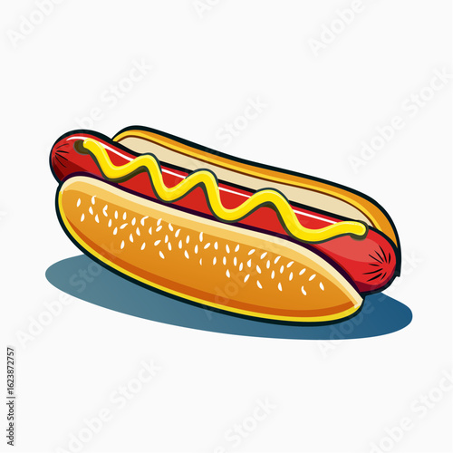 Hotdog mit Senf und Ketchup