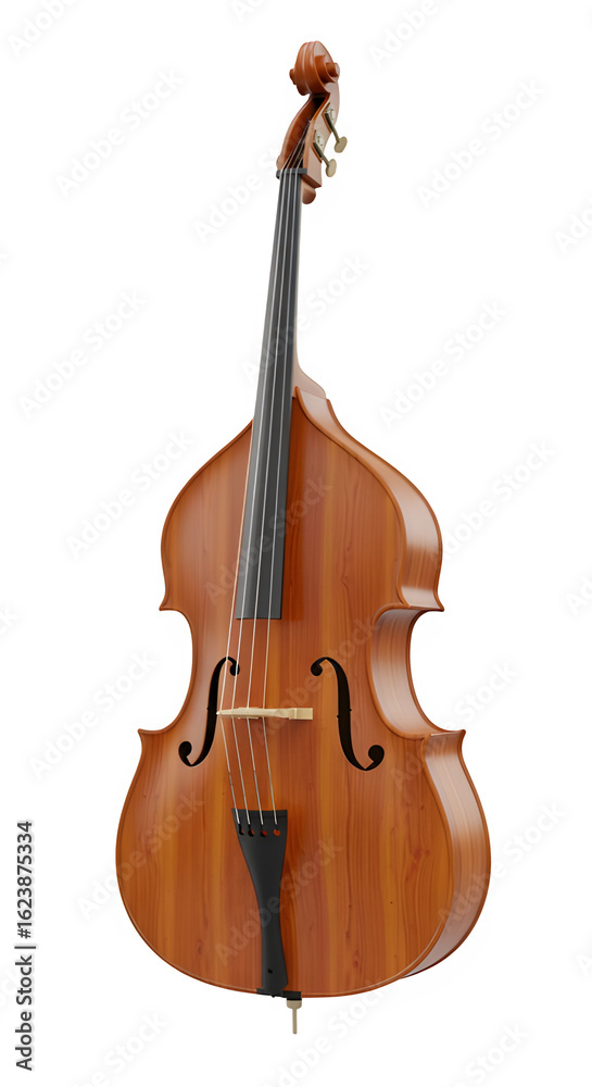 Fototapeta premium Wooden double bass instrument on white background isolate