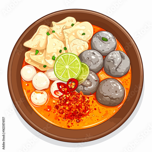 Delicious Indonesian Meatball Soup Bakso Recipe Illustration