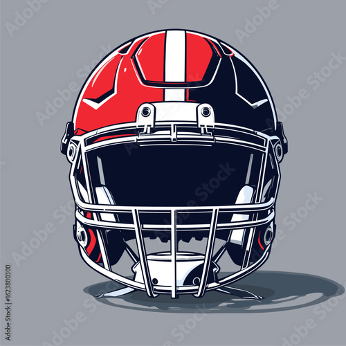 American Football Helmet Vector Illustration in Red and Black with White Stripe
