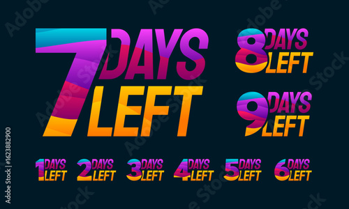 Modern Colorful Countdown left days banner, number of days left badge for promotion, countdown sales vector illustration