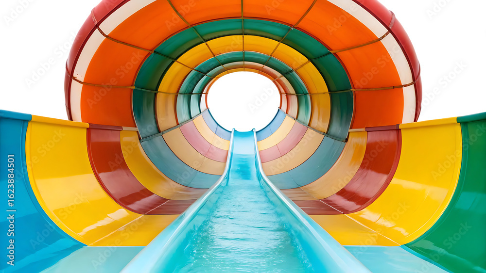 Obraz premium colorful water slide spiral tube tunnel isolated on transparent background. summer child kid aqua park amusement holiday entertainment equipment active ride game attraction