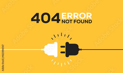 Electric socket with a plug. Connection and disconnection concept. Concept of 404 error connection. Electric plug and outlet socket unplugged. Wire, cable of energy disconnect