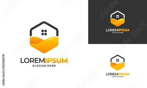 Bee house logo designs concept vector, Honey House Farm logo template vector illustration