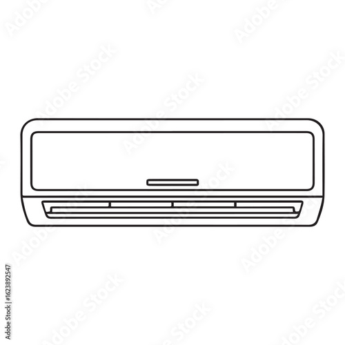 Line drawing of a wall-mounted air conditioner unit.