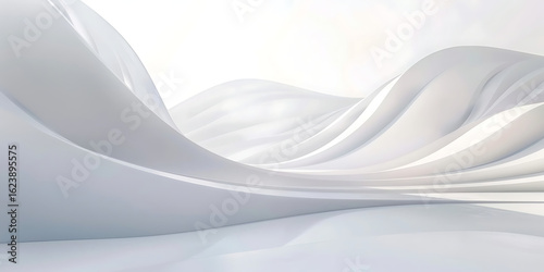 Abstract white waves with smooth flowing curves and soft gradient light
