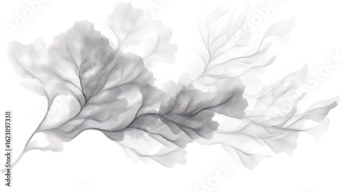 Delicate Gray Seaweed Branches, Abstract Design, Elegant Background, Wall Art