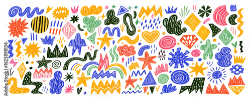 Hand-drawn Doodle Collection: Abstract Shapes, Stars, and Crowns