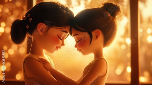 A heartwarming scene depicting sisters sharing a moment of joy together during festive season