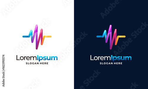 3d Modern Colorful Pulse Logo template designs vector illustration, Healthcare logo symbol template