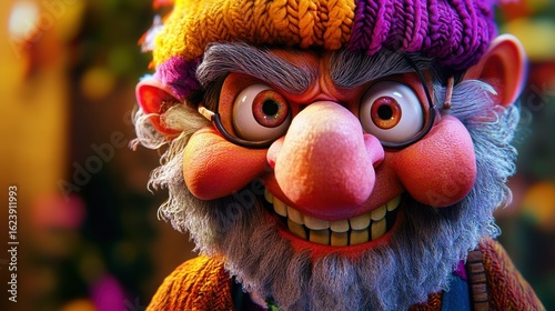 A humorous caricature of a fictional character, filled with lively colors and charm in a cozy setting