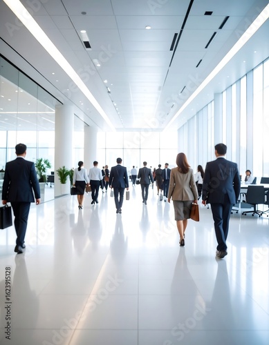 Business people walking in a modern office hallway