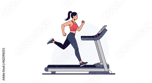 Fit Woman Running on Treadmill Inspiring Health and Fitness Motivation Isolated on Transparent Background