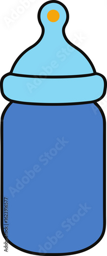 Blue baby bottle with orange nipple isolated on transparent background