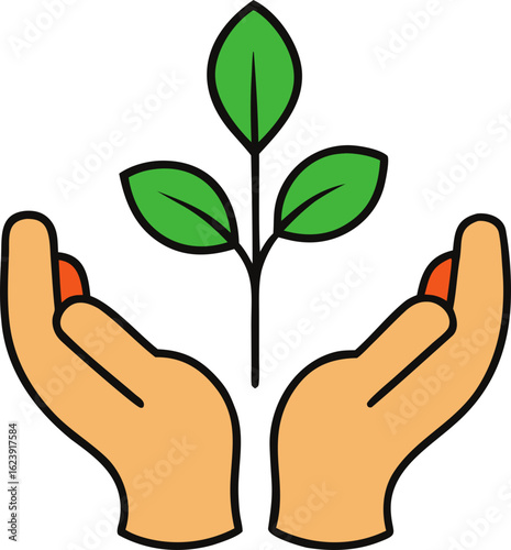 Hands holding a growing plant isolated on transparent background