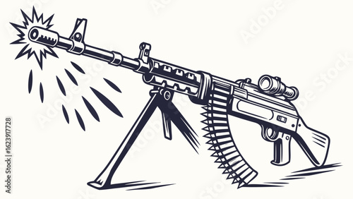 Machine gun firing with bipod up