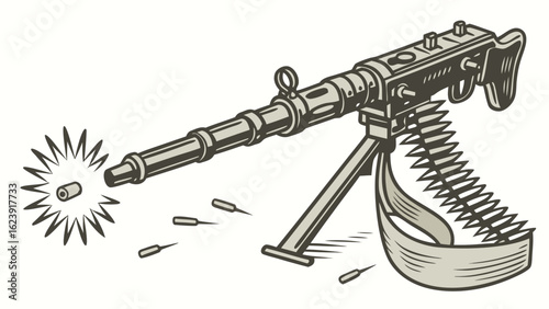Machine gun firing with bullets