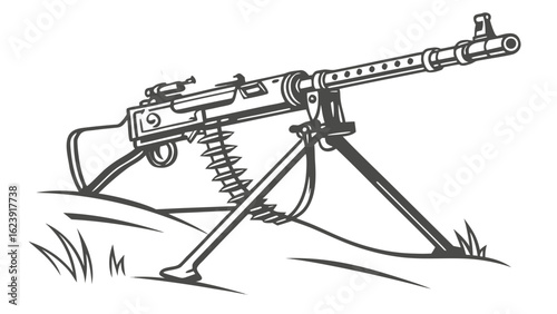 Machine gun on bipod in grayscale