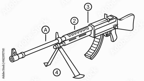 Detailed rifle diagram with stand