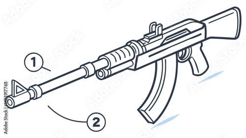 Outlined ak forty seven assault rifle